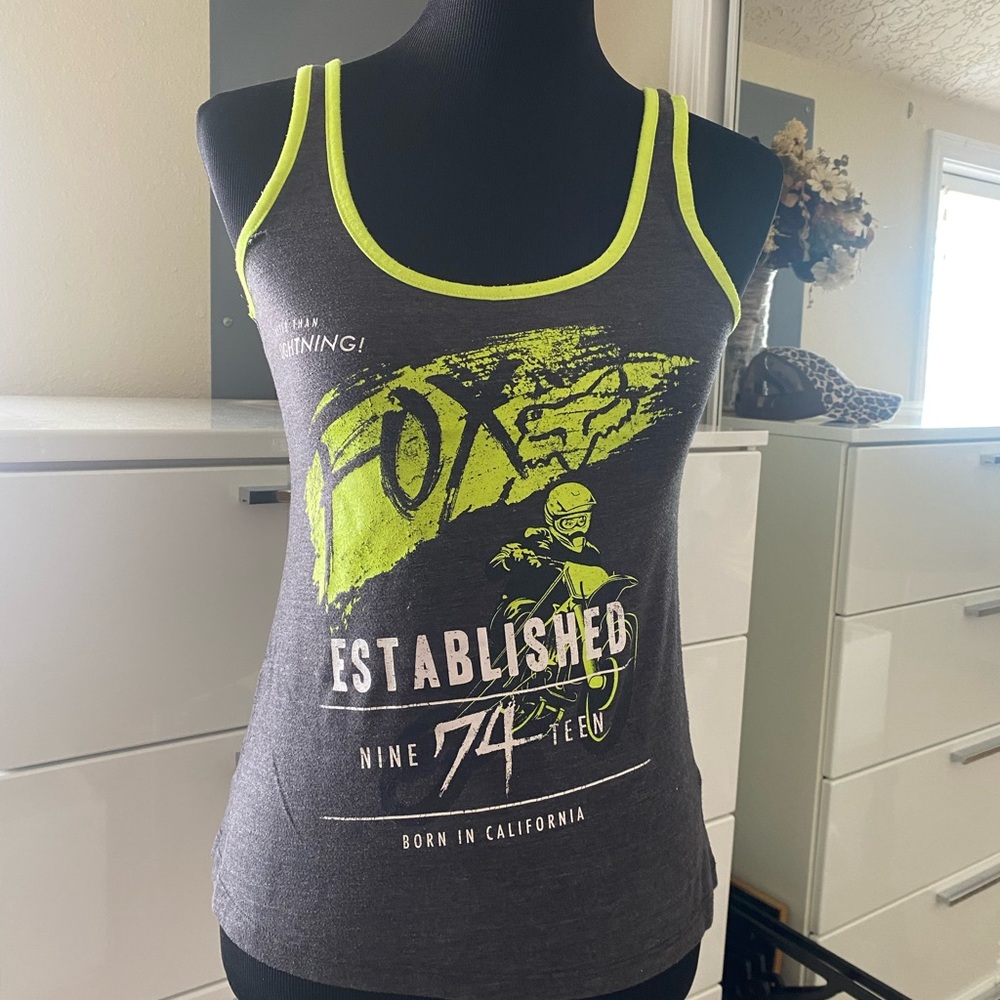 Fox Women's Charcoal Tank Top with Neon Green Highlights